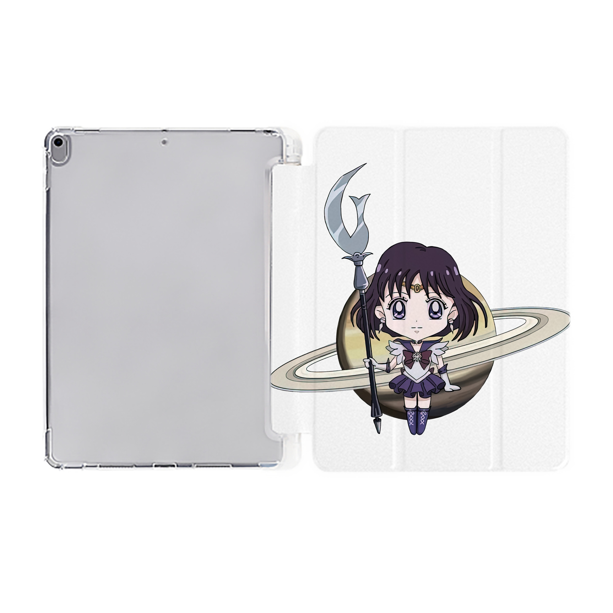 （画像用） 美少女戦士セーラームーン 土萠ほたる Sailor Moon Tomoe Hotaru （セーラーサターン；Sailor Saturn） IPad ケース ペン収納付き 三つ折りスタンド PUレザー×シリコン 対応機種9.5/10.5/10.9インチ